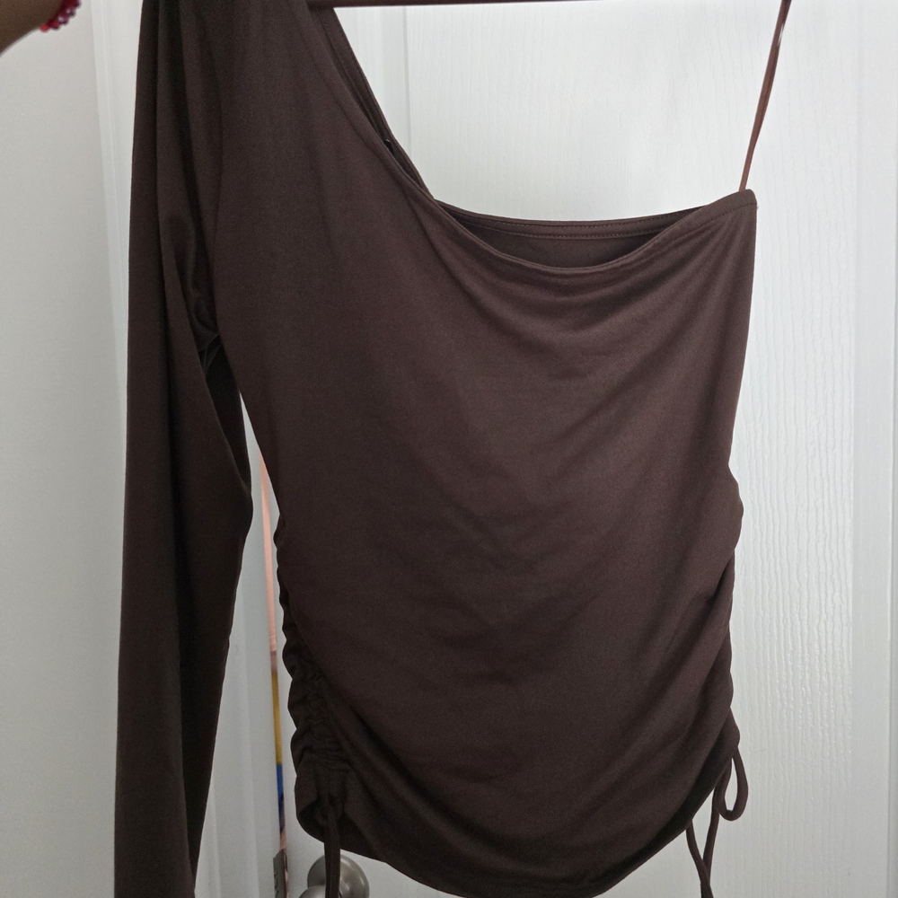 Fashion Nova Chocolate Brown Asymmetrical Blouse
